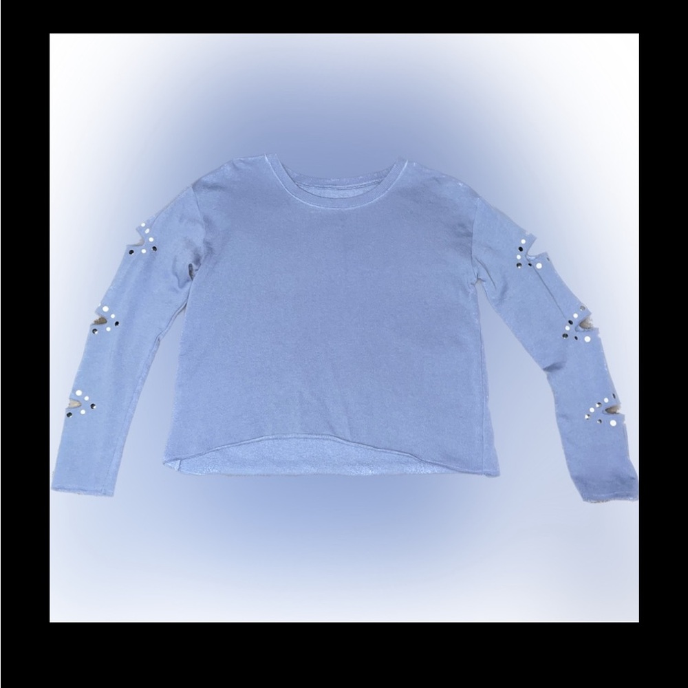 Girl’s Blue Long Sleeve Top with Studded Sleeves